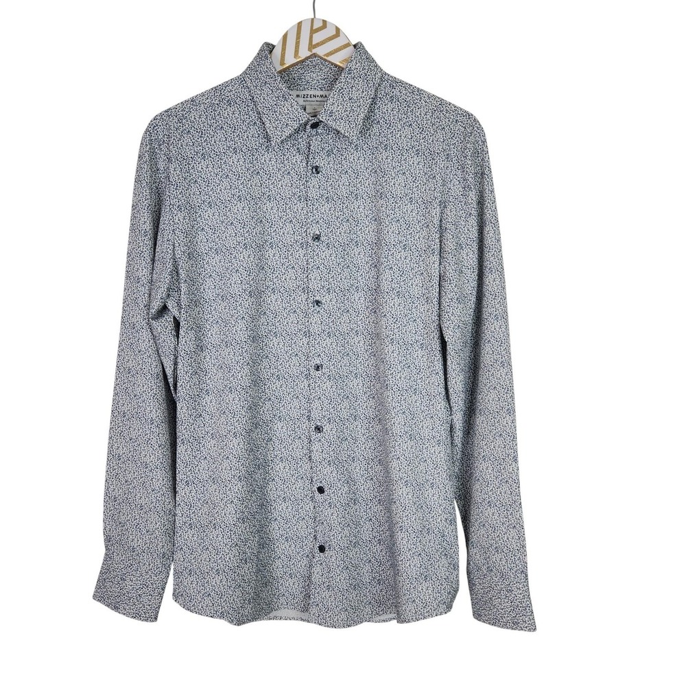 MIZZEN+MAIN Leeward Shirt Mens Small Blue Floral‎ Stretch Trim Fit Dress